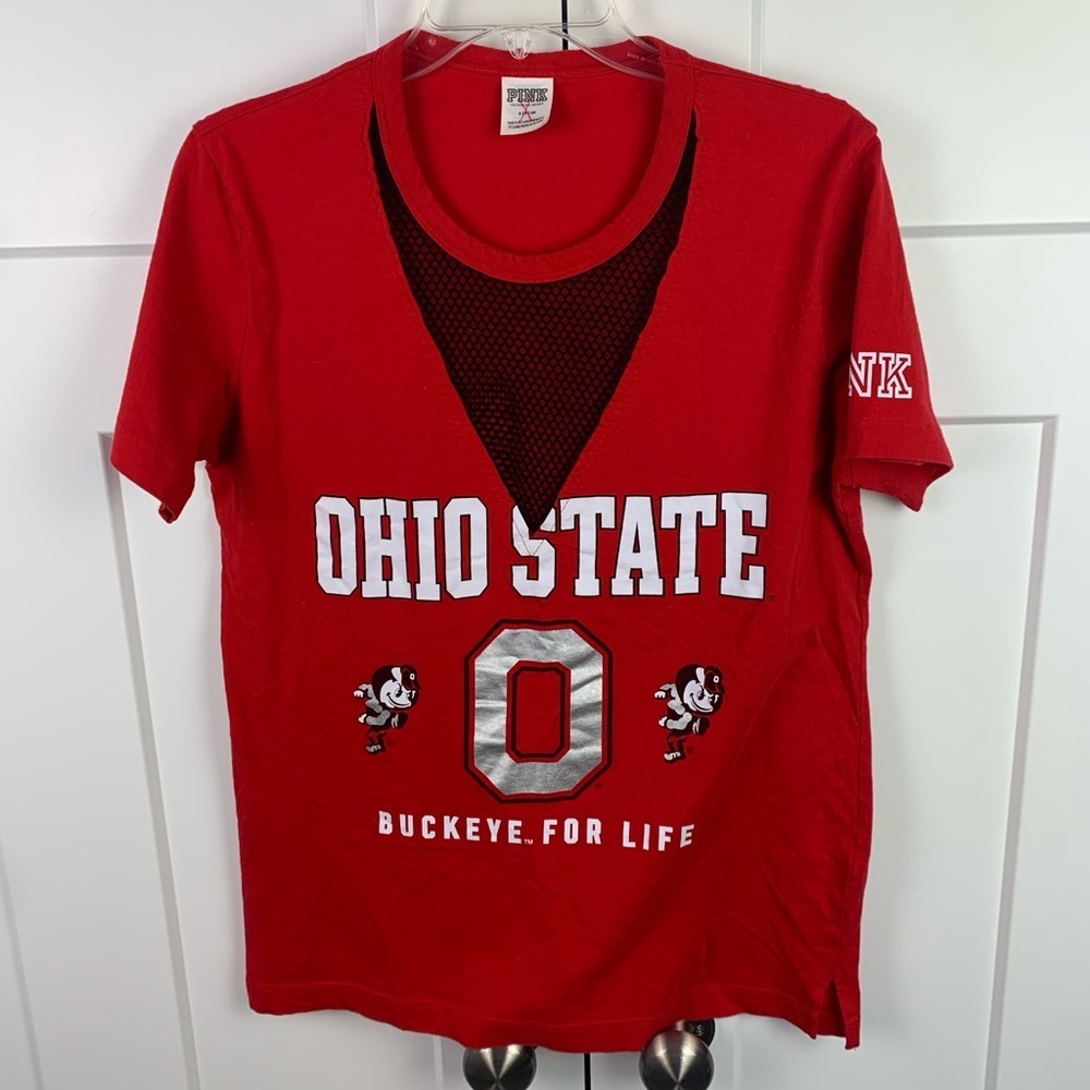 Victorias Secret Pink SMALL Tee Ohio State Buckeyes Mesh V Neck Football College